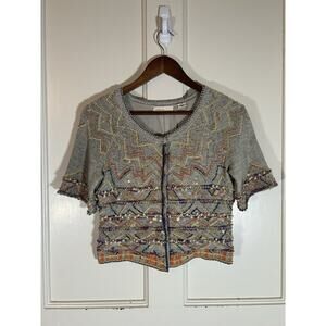 Sleeps on Snow Embroidered Beaded Wool Silk Blend Cardigan Womens Size Small